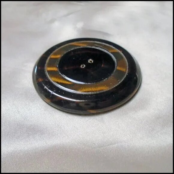 Antique Button, Extra Large Celluloid Button with Gold Aventurine - Picture 5 of 10